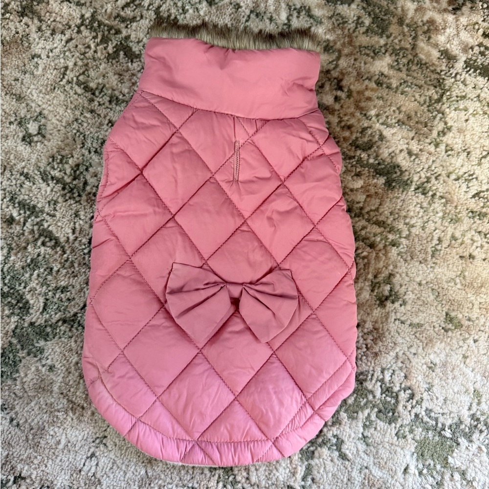 Pink Quilted Dog Jacket with Bow